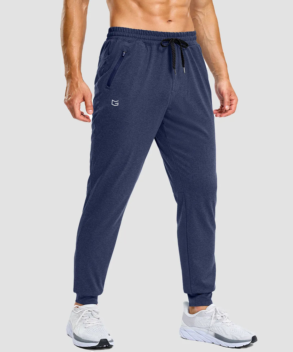 men's static-free stretch athletic joggers in heathered academy blue - front view