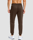 men's static-free stretch athletic joggers in heathered brown - back view