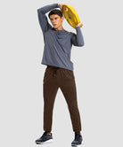 men's static-free stretch athletic joggers in heathered brown - side view