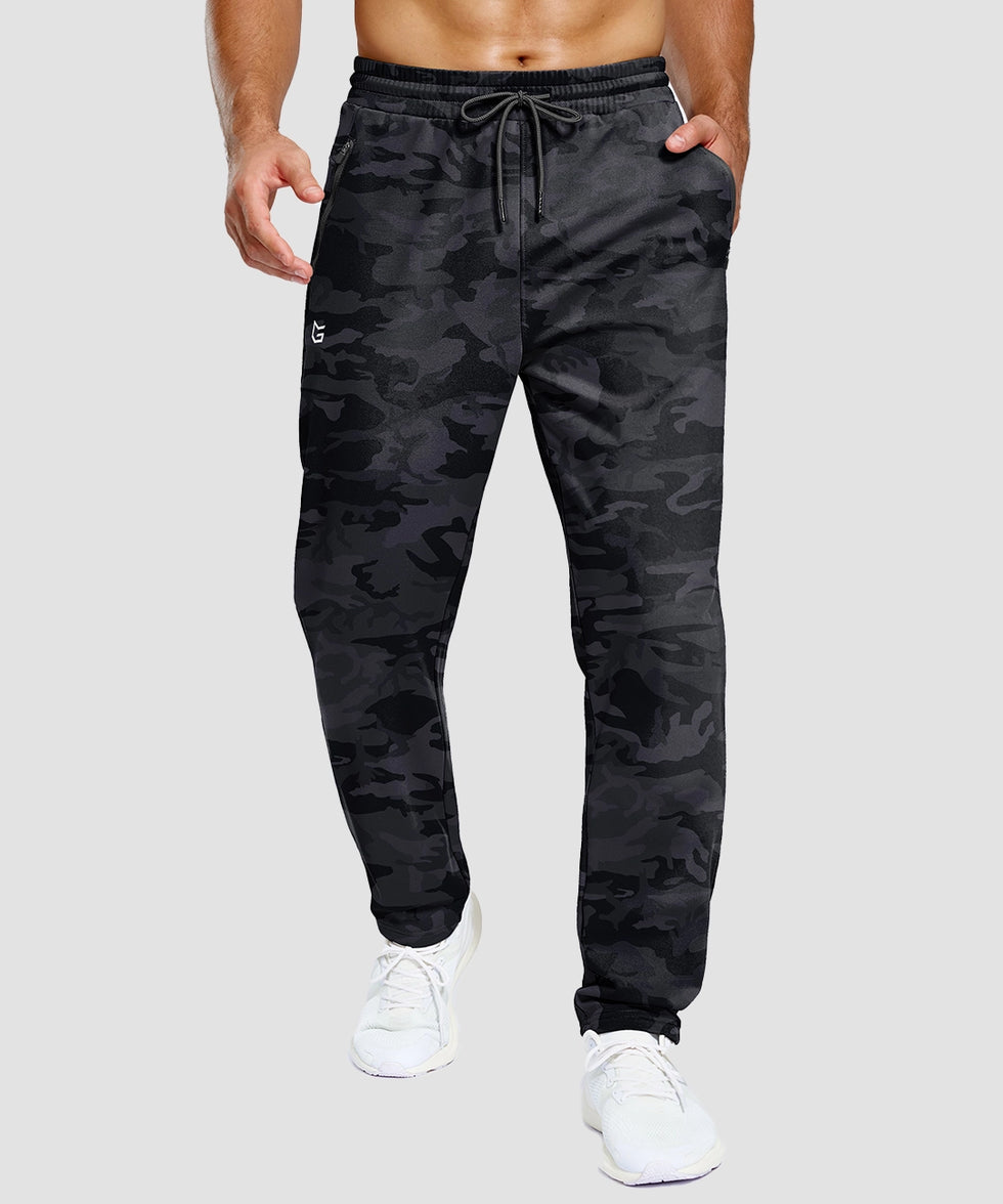 men's tall fleece-lined sweatpants in gray camo - front view