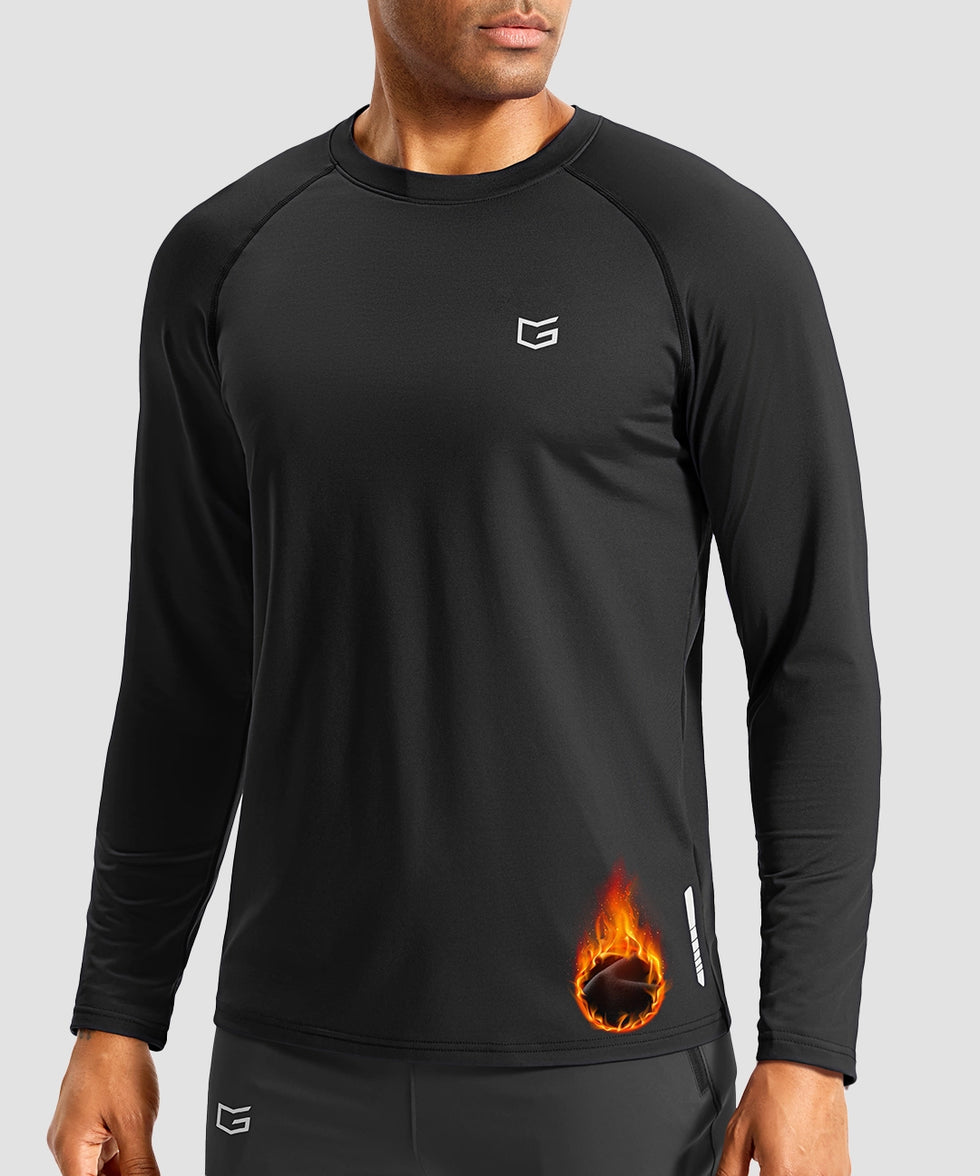 men's thermal base layer long sleeve in black - front view