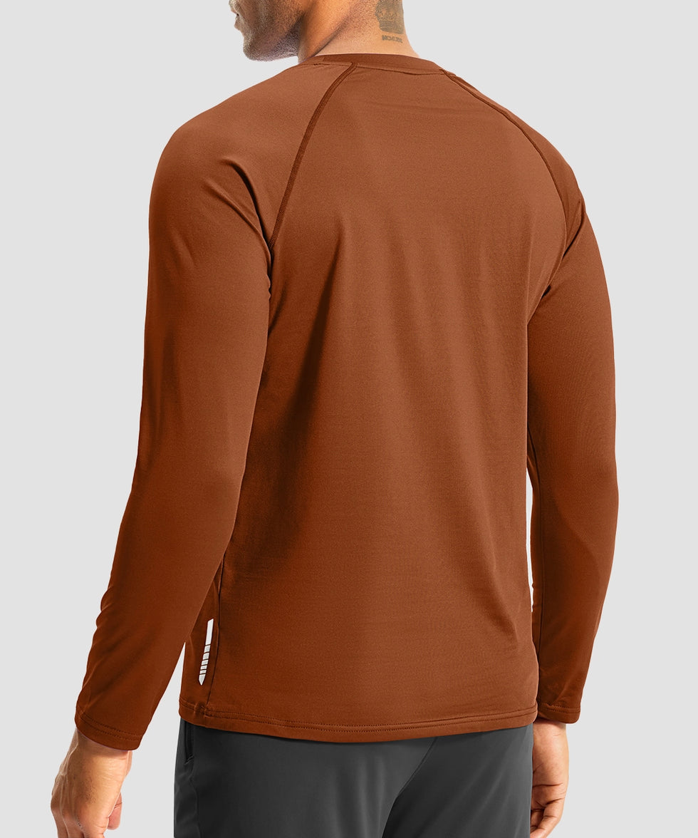 men's thermal base layer long sleeve in caramel - back view