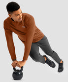 men's thermal base layer long sleeve in caramel - side view