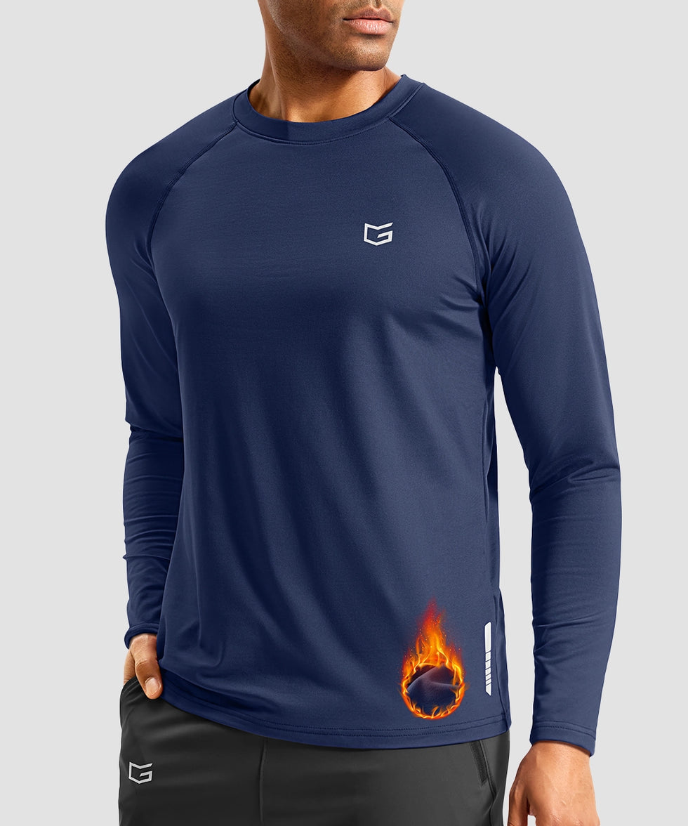 men's thermal base layer long sleeve in dark blue - front view