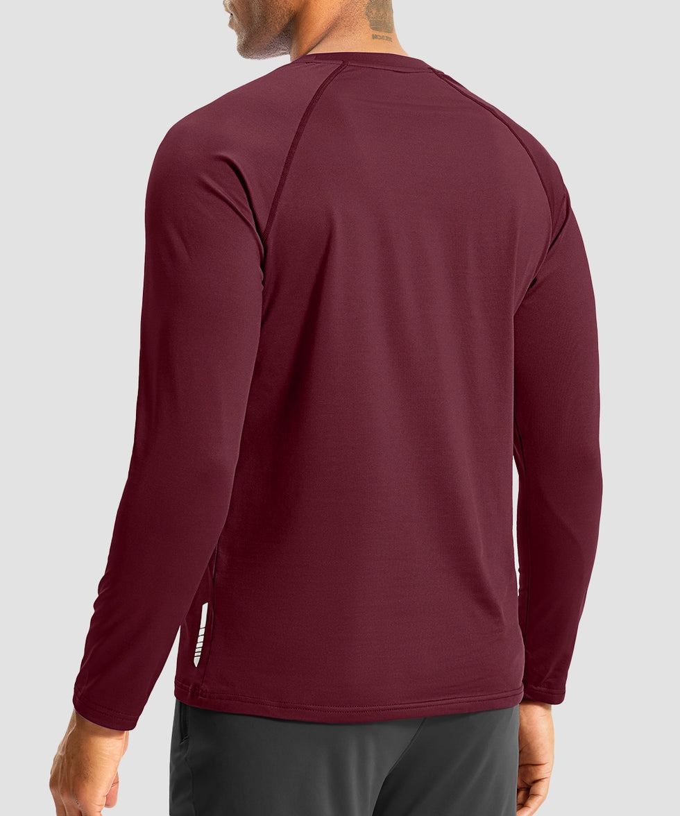 men's thermal base layer long sleeve in wine - back view