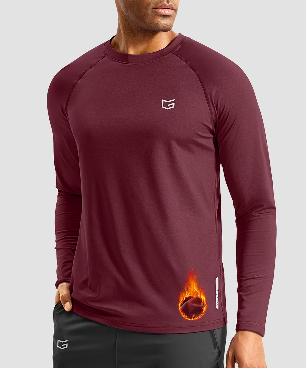 men's thermal base layer long sleeve in wine - front view