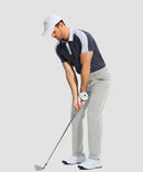 men's uv protection button-up golf pants in bright grey - front view