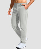 men's uv protection button-up golf pants in bright grey - side view