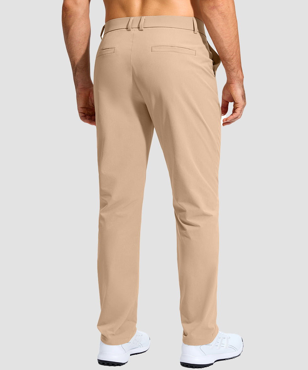 men's uv protection button-up golf pants in light khaki - back view