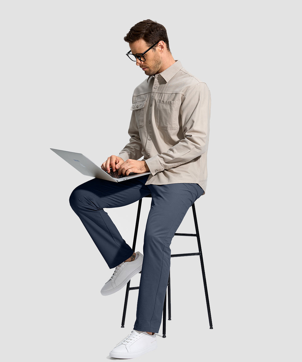 men's uv protection button-up golf pants in navy - side view