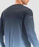 men's uv protection grid-textured long sleeve in gradient navy cyan - back view