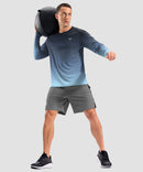 men's uv protection grid-textured long sleeve in gradient navy cyan - side view