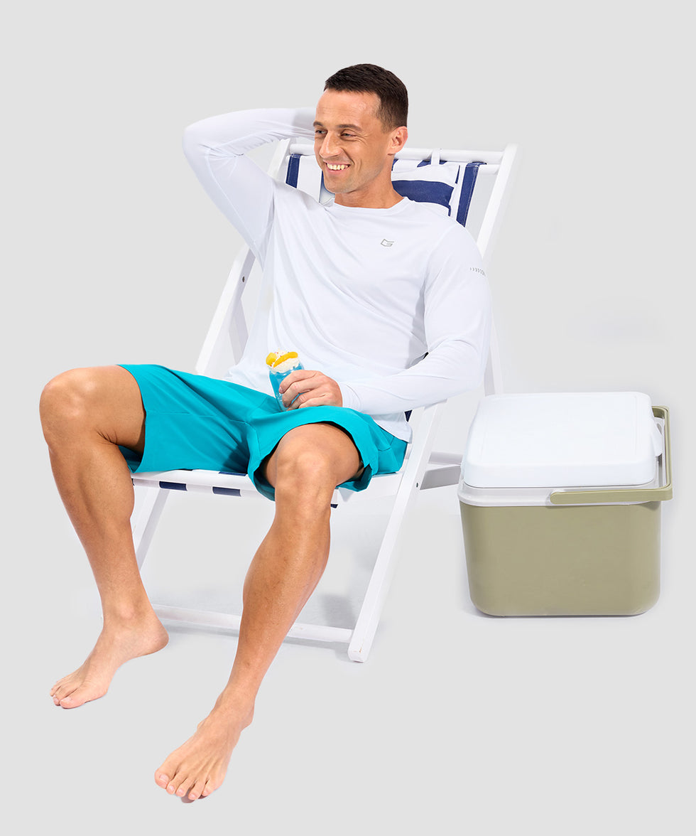 men's uv protection grid-textured long sleeve in white - matching outfits view