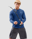 men's uv protection reflective long sleeve in blue - side view