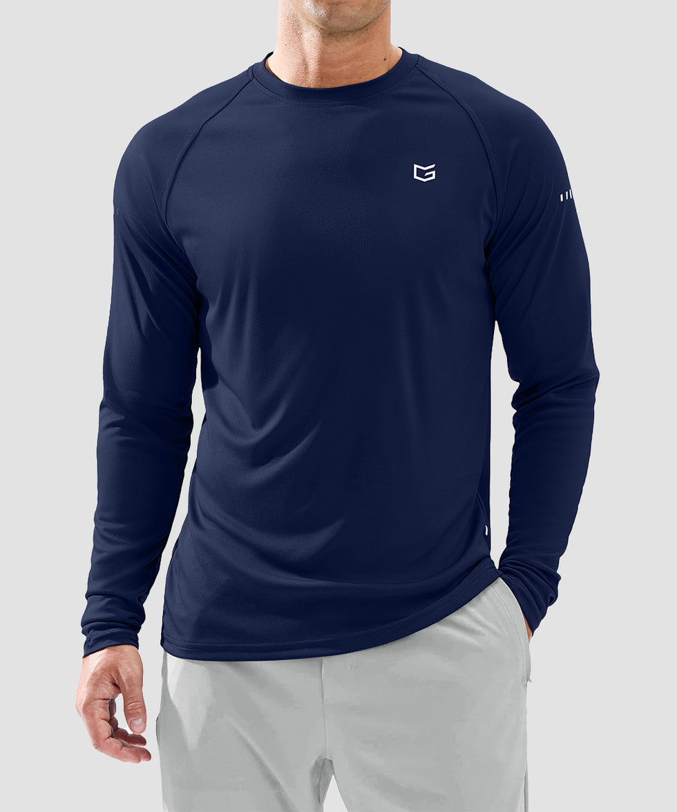 men's uv protection reflective long sleeve in dark blue - front view