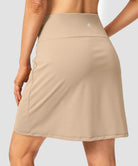 mesh-lined long golf skirt in light khaki - back view