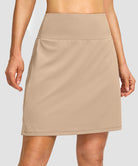 mesh-lined long golf skirt in light khaki - front view