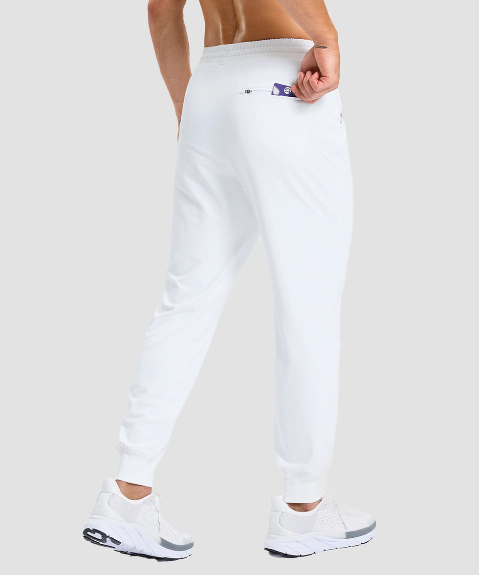 mid-rise heavyweight joggers in white - back view