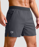 mid rise elastic waist slit short 5" in dark gray - front view