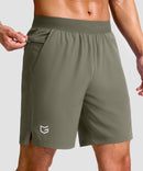 mid rise elastic waist slit short 7" in gray sage - front view