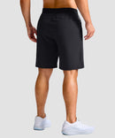 mid rise elastic waist slit short 9" in black - on model back view