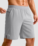 mid rise elastic waist slit short 9" in bright gray - front view
