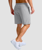 mid rise elastic waist slit short 9" in bright gray - on model back view