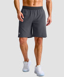 mid rise elastic waist slit short 9" in dark gray - on model front view