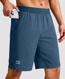 mid rise elastic waist slit short 9" in gray blue - pocket detail view
