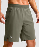 mid rise elastic waist slit short 9" in gray sage - front view