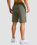 mid rise elastic waist slit short 9" in gray sage - on model back view