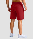 mid rise elastic waist slit short 9" in red - on model back view