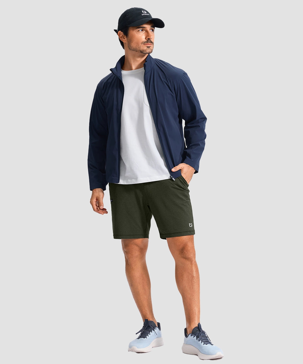 moisture wicking athletic sweat shorts in army green - on model view