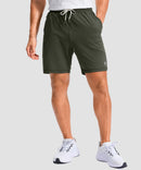 moisture wicking athletic sweat shorts in army green - on model front view