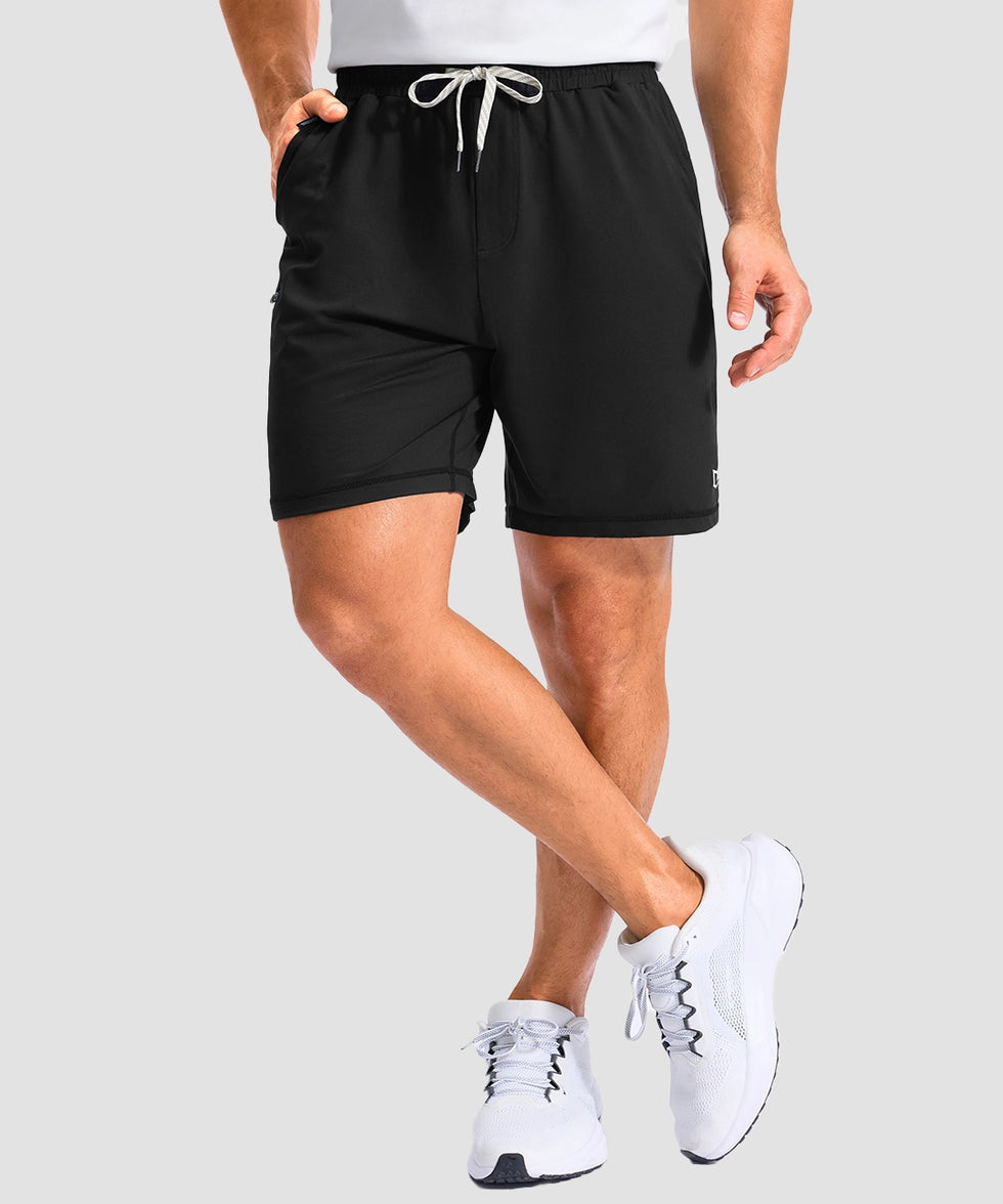 moisture wicking athletic sweat shorts in black - front view