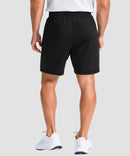 moisture wicking athletic sweat shorts in black - on model back view