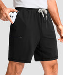 moisture wicking athletic sweat shorts in black - pocket detail view