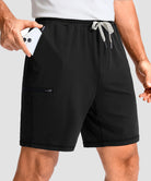moisture wicking athletic sweat shorts in black - pocket detail view