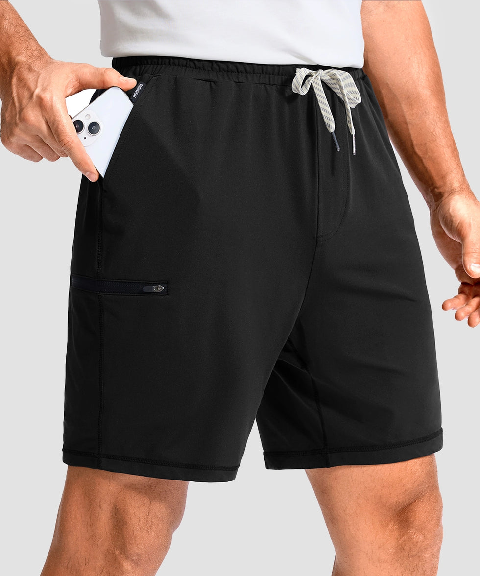 moisture wicking athletic sweat shorts in black - pocket detail view