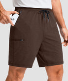 moisture wicking athletic sweat shorts in brown - front view