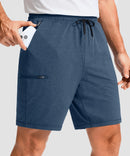 moisture wicking athletic sweat shorts in heather blue - front view