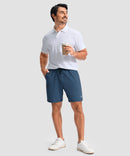 moisture wicking athletic sweat shorts in heather blue - on model view