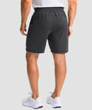 moisture wicking athletic sweat shorts in heather gray - on model back view