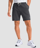 moisture wicking athletic sweat shorts in heather gray - on model front view