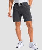 moisture wicking athletic sweat shorts in heather gray - on model front view