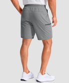 moisture wicking athletic sweat shorts in heather light gray - on model back view