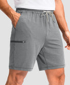 moisture wicking athletic sweat shorts in heather light gray - pocket detail view