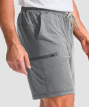 moisture wicking athletic sweat shorts in heather light gray - side view