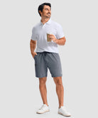 moisture wicking athletic sweat shorts in heather mid gray - on model view