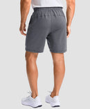 moisture wicking athletic sweat shorts in heather mid gray - on model back view